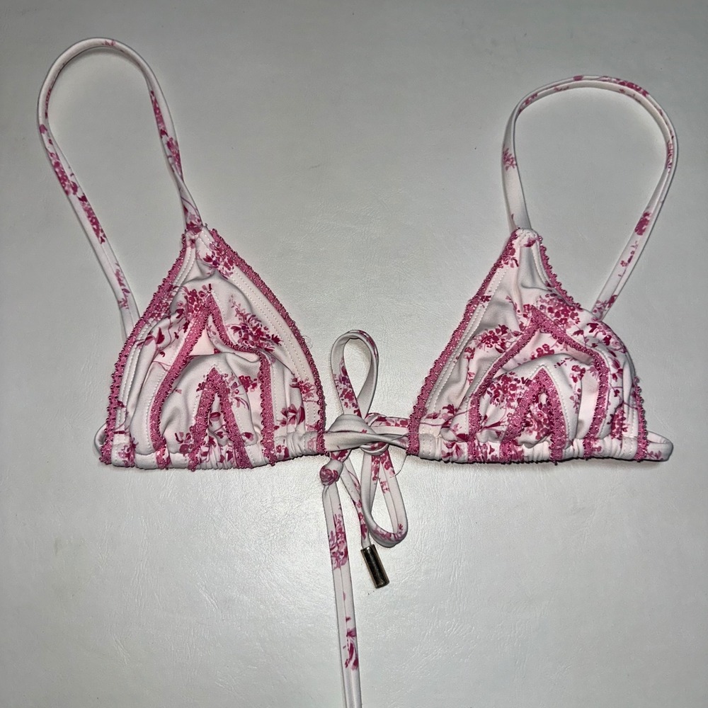 elysiian bikini top pink floral with lace trim